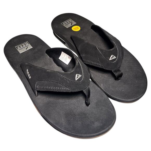 Reef Fanning Flip Flop Sandals Mens Size 13 Black Gum Sole Bottle Opener Fishing - Picture 1 of 6